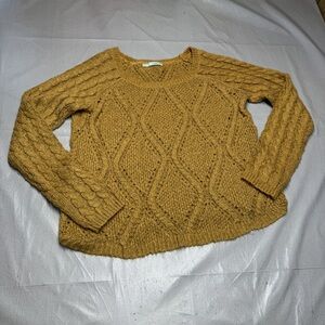 Maurices Womens XL Mustard Cable Knit Sweater Crochet V-Neck
